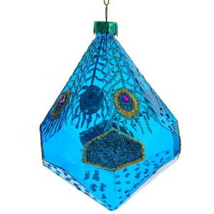 Стеклянная елочная игрушка Teal Metric - Anima Pavone 11 см, подвеска