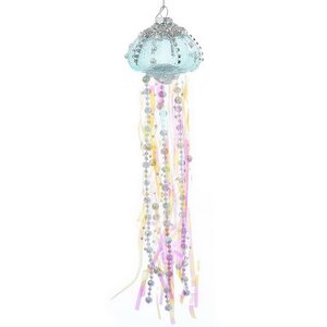 Стеклянная елочная игрушка Медуза Chrysaora 30 см, голубая, подвеска