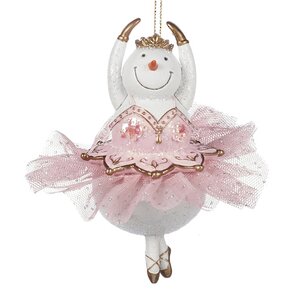 Елочная игрушка Снеговик-Балерун Анес в розовой пачке 12 см, подвеска