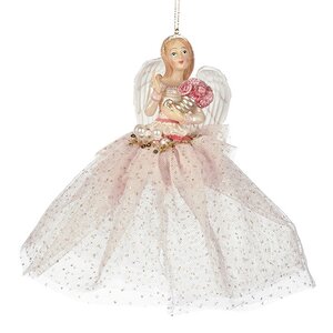 Елочная игрушка Ангел Мунара в нежно-розовом платье 16 см, подвеска