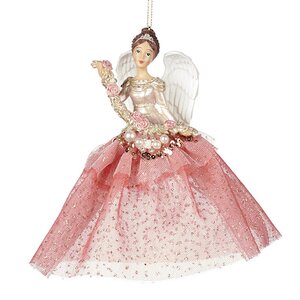 Елочная игрушка Ангел Алава в розовом платье 16 см, подвеска
