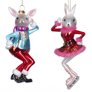 Набор стеклянных елочных игрушек Кролики Монти и Коди 17 см, 2 шт, подвеска