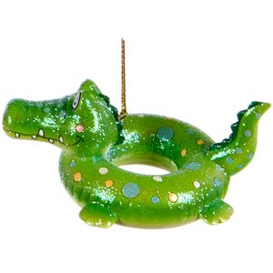 Ёлочная игрушка Круг для плавания - Зелёный Крокодил 9 см, подвеска Goodwill фото 2