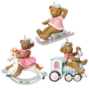 Елочное украшение Игрушечный Мишка на Санках в Розово-Голубой Гамме 10 см, подвеска Goodwill фото 2