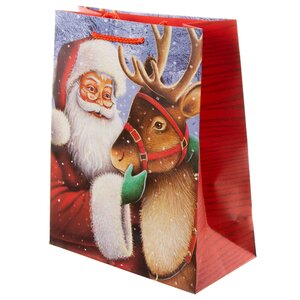 Подарочный пакет Санта с северным другом 25*20 см
