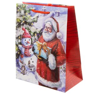 Подарочный пакет Санта Клаус и Снеговичок Лэнни 25*20 см