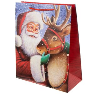 Подарочный пакет Санта с северным другом 33*27 см