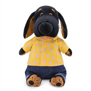 Мягкая игрушка Собака Ваксон в джинсах и желтой рубашке