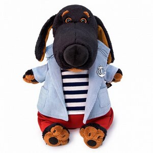 Мягкая игрушка Собака Ваксон в костюме с тельняшкой 29 см
