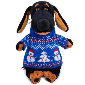 Мягкая игрушка Собака Ваксон в свитере со снеговиком