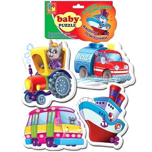 Мягкие пазлы для малышей Транспорт, 4 шт, 3-5 элементов Vladi Toys фото 1