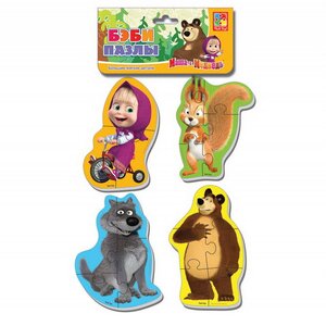 Мягкие пазлы для малышей Маша и Медведь: Белка и волк, 4 шт, 3-5 элементов Vladi Toys фото 1
