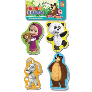 Мягкие пазлы для малышей Маша и Медведь: Панда и заяц 4 шт, 3-5 элементов Vladi Toys фото 1