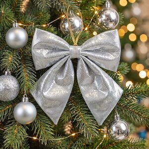Бант на елку Де Ламонт 15*13 см серебряный Due Esse Christmas (Ду Эссе Кристмас) фото 1