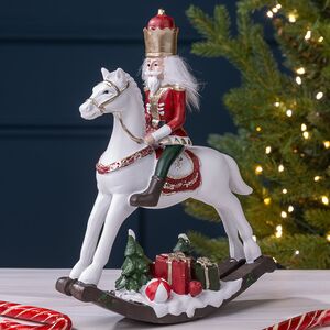 Декоративная фигурка Лошадка-качалка Буцефал с Щелкунчиком 24 см