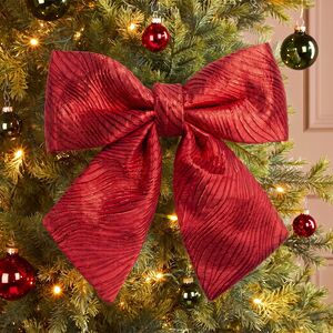 Бант на елку Ondulato Striscia 37*34 см красный Due Esse Christmas (Ду Эссе Кристмас) фото 1