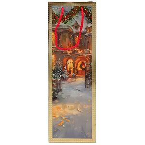 Пакет для бутылки бумажный Рождественский дворик 36*12 см Due Esse Christmas (Ду Эссе Кристмас) фото 1