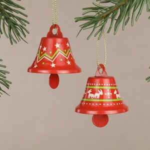 Набор елочных украшений Колокольчики - Jingle Bells 5 см, 12 шт, красные, подвеска Breitner фото 1