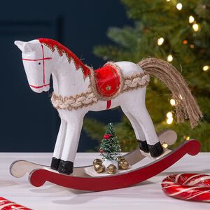 Декоративная фигурка Лошадка-Качалка с елочкой 15 см белая