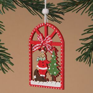 Деревянная елочная игрушка Олень у елочки 8 см красная, подвеска Breitner фото 2