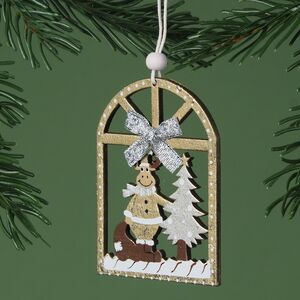 Деревянная елочная игрушка Олень у елочки 8 см золотая, подвеска Breitner фото 2