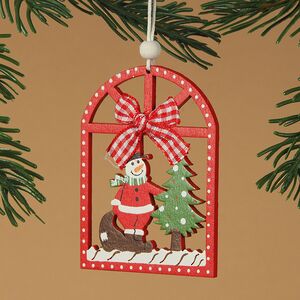 Деревянная елочная игрушка Снеговик у елочки 8 см красная, подвеска Breitner фото 2