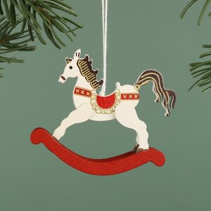 Деревянная елочная игрушка Лошадка-Качалка Расти 6 см белая, подвеска Breitner фото 2