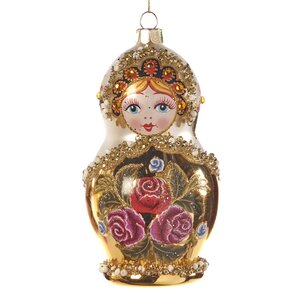 Стеклянная елочная игрушка Матрешка Велеслава - Russian Doll 12 см