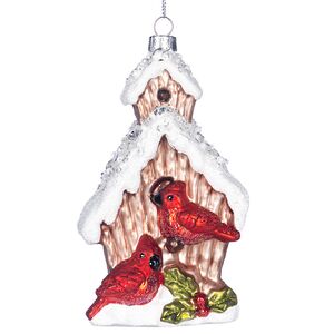 Стеклянная елочная игрушка Домик Кардиналов - Birds at Home 13 см Goodwill фото 1