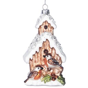 Стеклянная елочная игрушка Воробьиный Домик - Birds at Home 13 см Goodwill фото 1