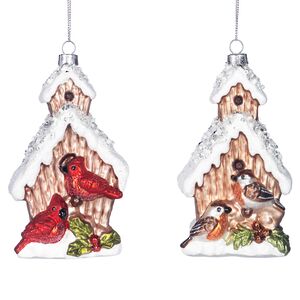Стеклянная елочная игрушка Домик Кардиналов - Birds at Home 13 см Goodwill фото 2