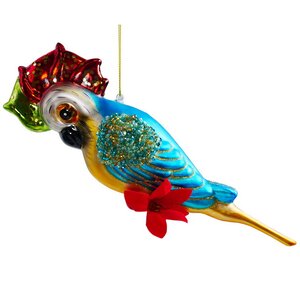 Стеклянная елочная игрушка Попугай Какаду голубой, подвеска
