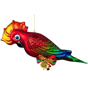 Стеклянная елочная игрушка Попугай Какаду красный, подвеска