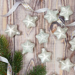 Набор стеклянных елочных игрушек Звезды 4.5 см белый mix, 12 шт