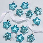 Набор стеклянных елочных игрушек Звезды 4.5 см голубая карамель mix, 12 шт