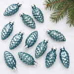 Набор стеклянных елочных игрушек Шишки 6 см голубой туман mix, 12 шт
