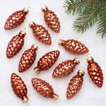 Набор стеклянных елочных игрушек Шишки 6 см terra brown mix, 12 шт