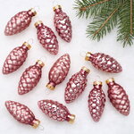 Набор стеклянных елочных игрушек Шишки 6 см розовый бархат mix, 12 шт