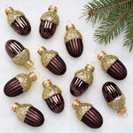 Елочные игрушки Желуди 4 см черный трюфель, 12 шт, стекло
