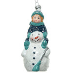 Елочная игрушка Снеговик и Малыш в синем 14 см, пластик, подвеска