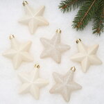 Набор елочных игрушек Звезды 8 см молочный, 6 шт, подвеска