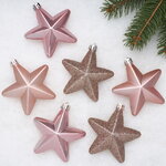 Набор елочных игрушек Звезды 8 см розовый бутон, 6 шт, подвеска