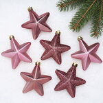 Набор елочных игрушек Звезды 8 см розовый бархат, 6 шт, подвеска