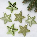 Набор елочных игрушек Звезды 8 см зеленый чай, 6 шт, подвеска