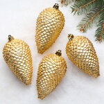 Елочная игрушка Шишка заснеженная 12*7 см золотая, 4 шт, пластик