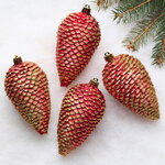 Елочная игрушка Шишка заснеженная 12*7 см красные, 4 шт, пластик