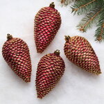 Елочная игрушка Шишка 12*7 см бордовые, 4 шт, пластик