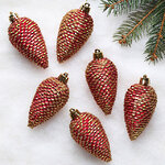 Елочная игрушка Шишка Alto - Красная 8 см, 6 шт, пластик