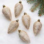 Елочная игрушка Шишка Alto - Перламутровая 8 см, 6 шт, пластик, подвеска