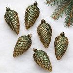 Елочная игрушка Шишка Alto - Зеленый Бархат 8 см, 6 шт, пластик